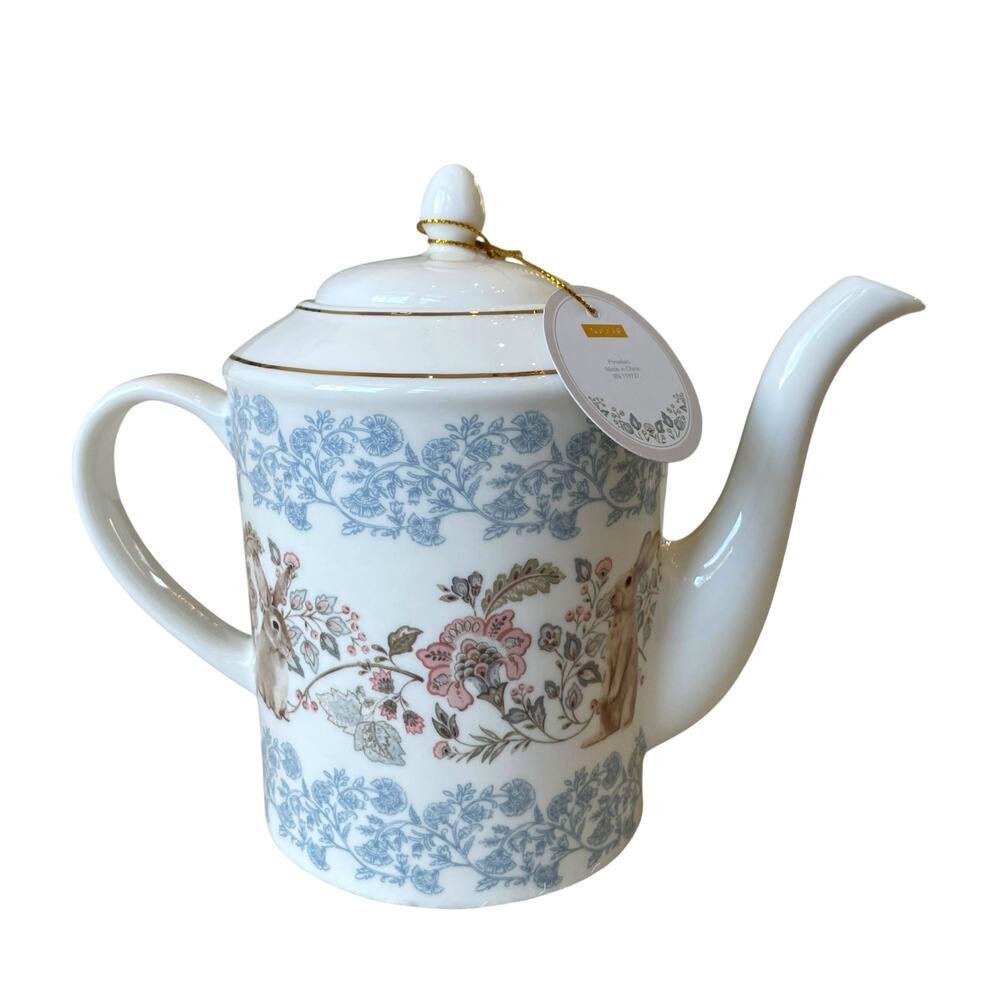Envogue Fine Porcelain Teapot Easter Bunny Spring Floral 30oz NEW